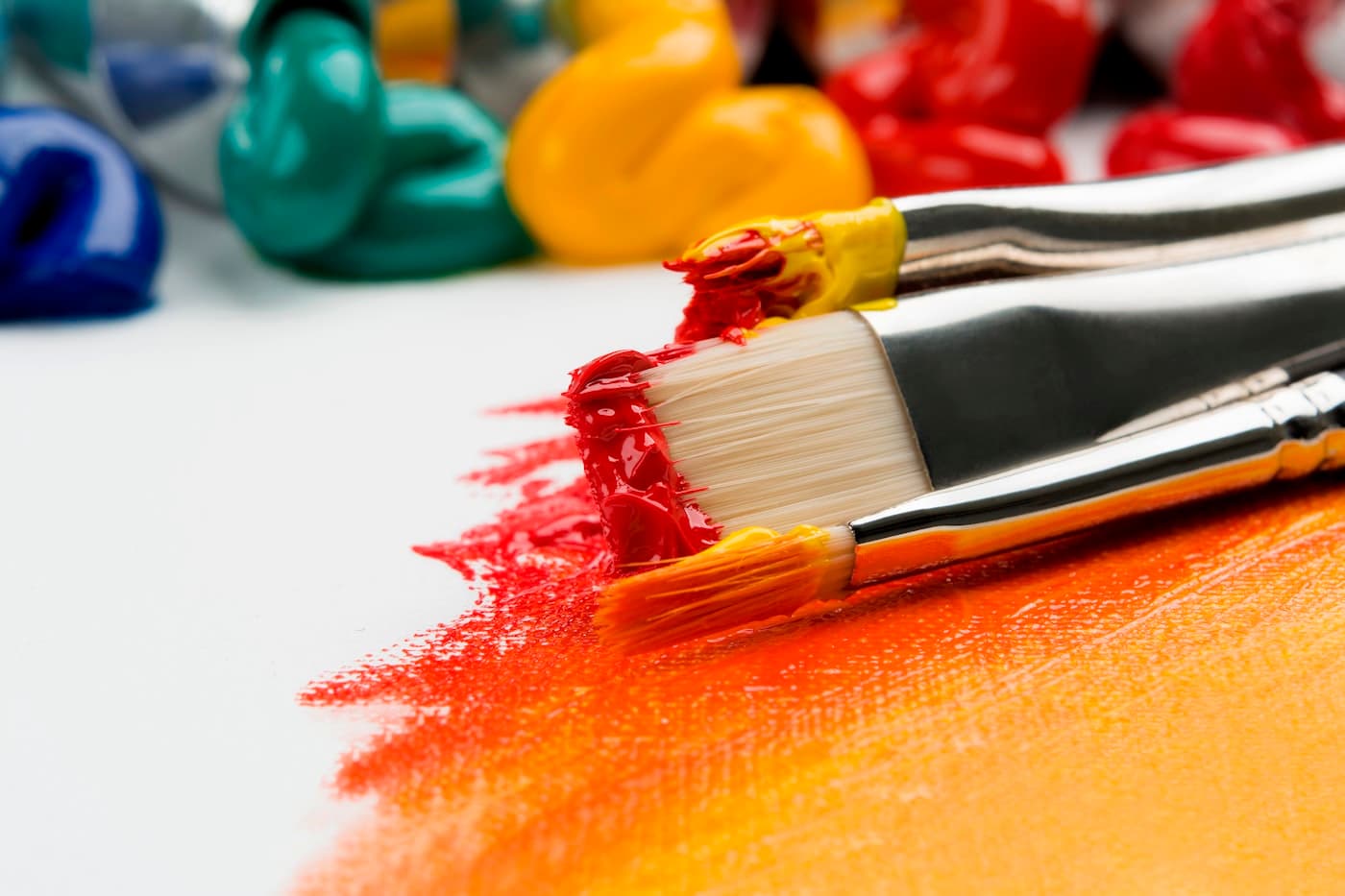 Colourful art materials used in school art class